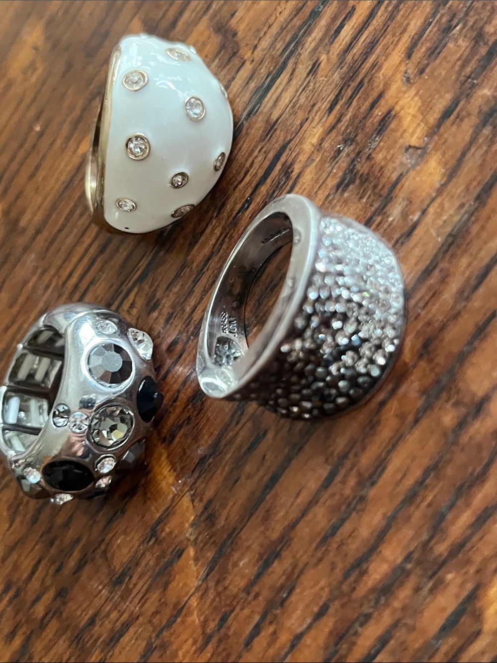 White Enamel Dome Ring with Crystal Accents - Women Jewelry